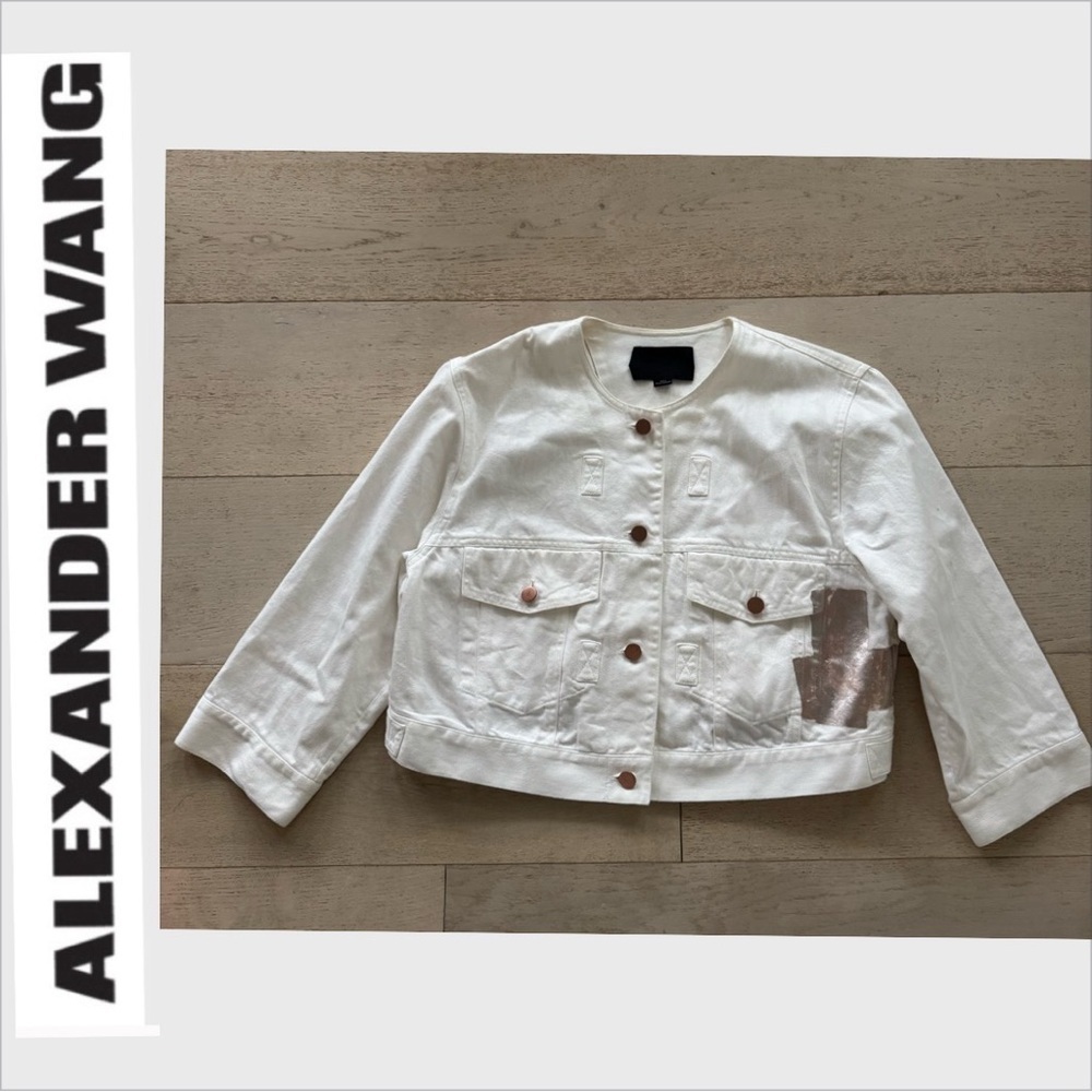 Alexander Wang White metallic Paint Splatter Denim Jacket 4